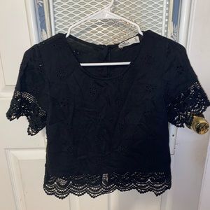 S Black Hollister Lace Trim Blouse